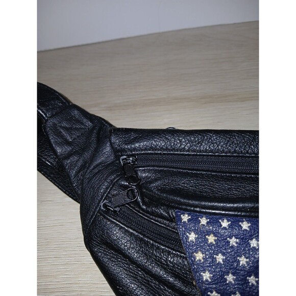 Wilsons Genuine Leather Fanny Pack Black With American Flag Closure Vintage - Picture 2 of 16